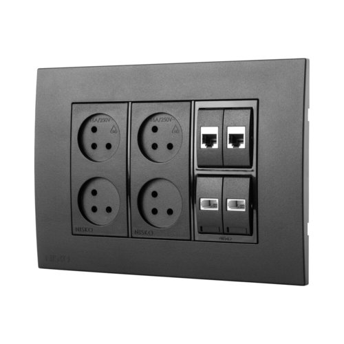 D17 עמדת HOME & OFFICE תחת הטיח שחור מט 6 מודול, 4 שקעים ומתאם ניסקו סוויץ'