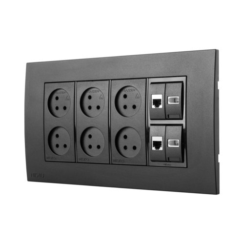 D18 עמדת HOME & OFFICE תחת הטיח שחור מט 8 מודול, 6 שקעים ומתאם ניסקו סוויץ' NISKO